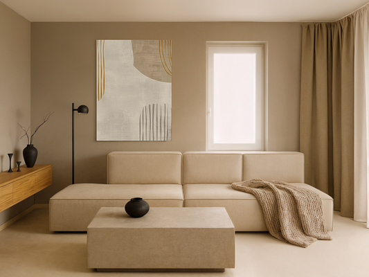 Serene Threads Japandi wooden wall art styled in a bedroom setting