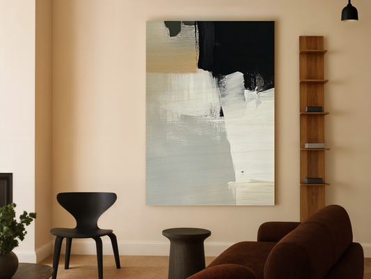 Tranquil Divide Japandi wooden wall art styled in a bedroom setting