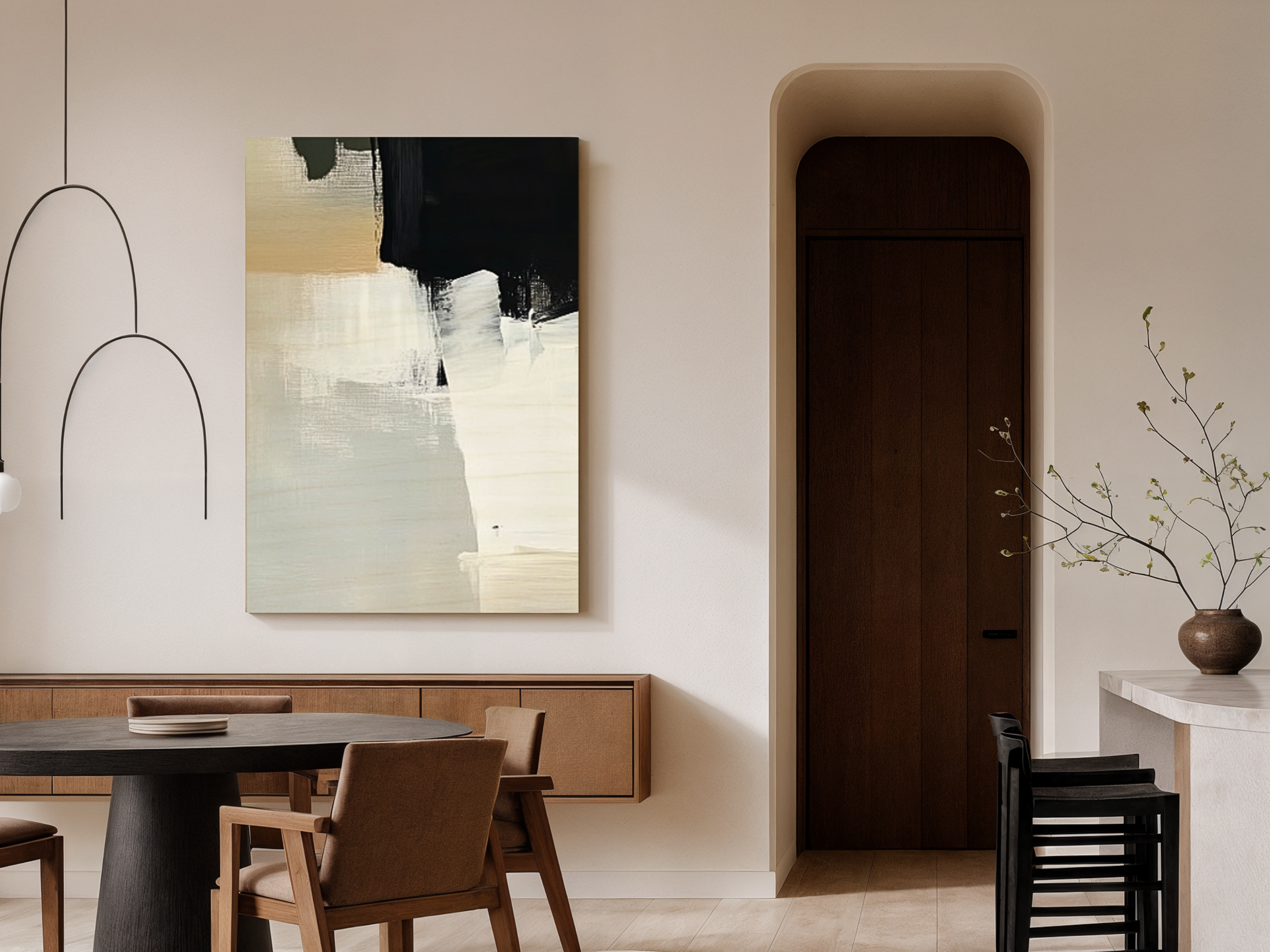 Tranquil Divide Japandi wooden wall art, serene simplicity design on a living room wall
