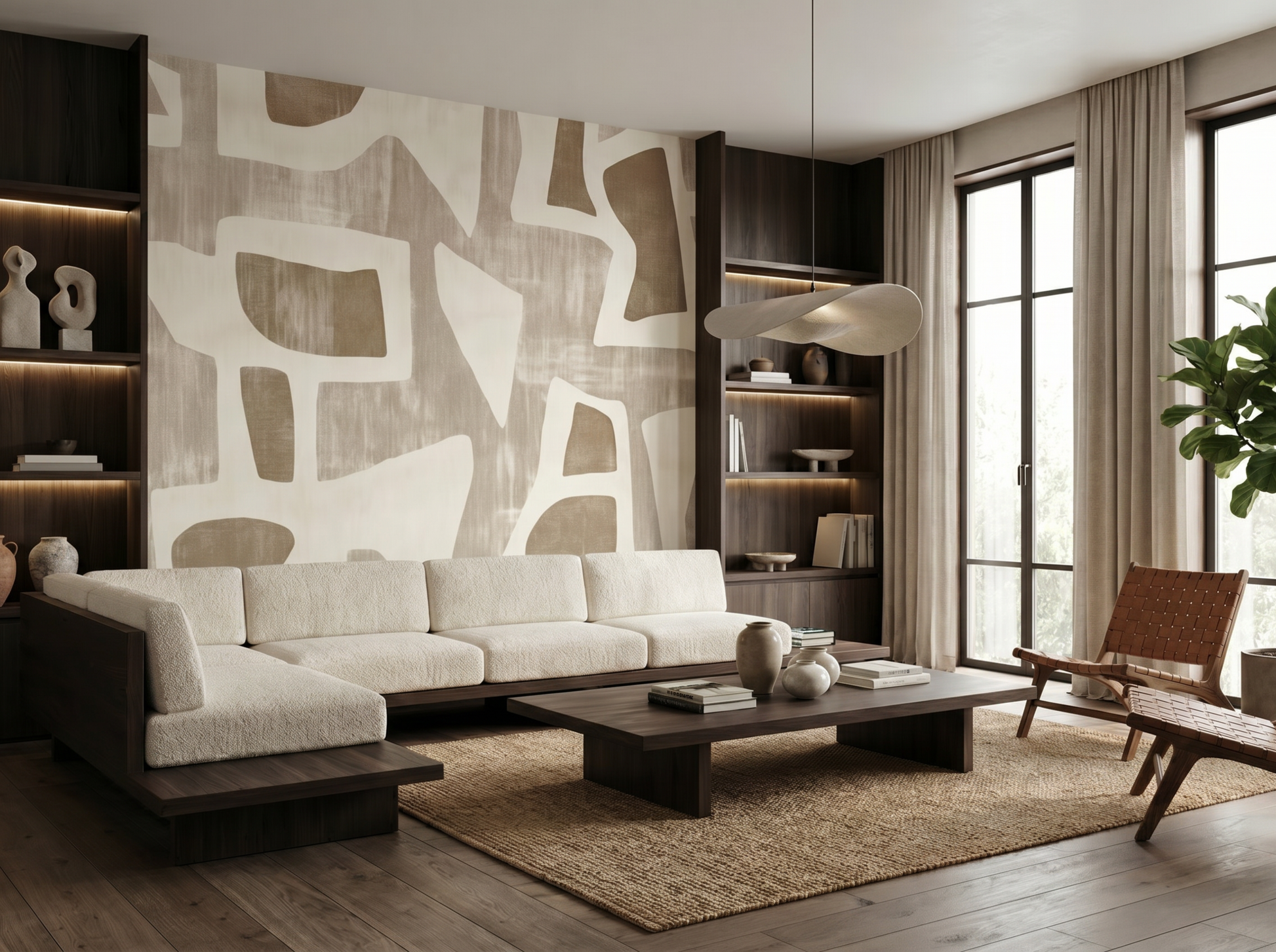 Close-up of Akira Earthweave mural wallpaper showing woven surface detail