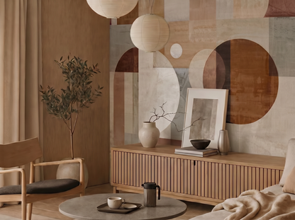 Close-up of Asa Motion mural wallpaper showing soft geometric forms