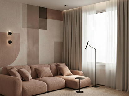 Aya Warmth Japandi mural wallpaper styled in a living room setting