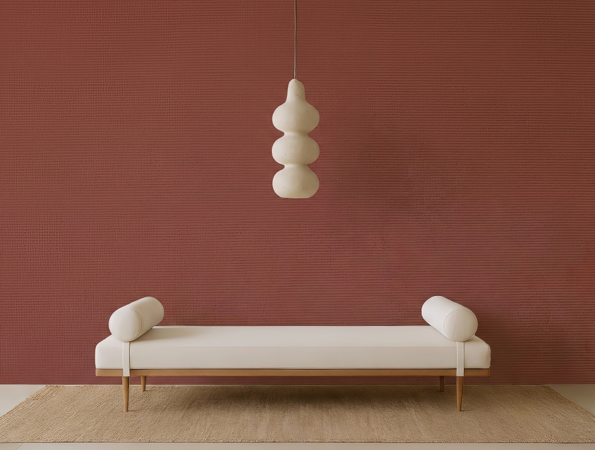 Azuki Japandi quiet colour wallpaper, muted warm hue on a living room wall