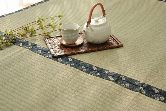 Close-up of Baika tatami mat showing plum blossom weave detail