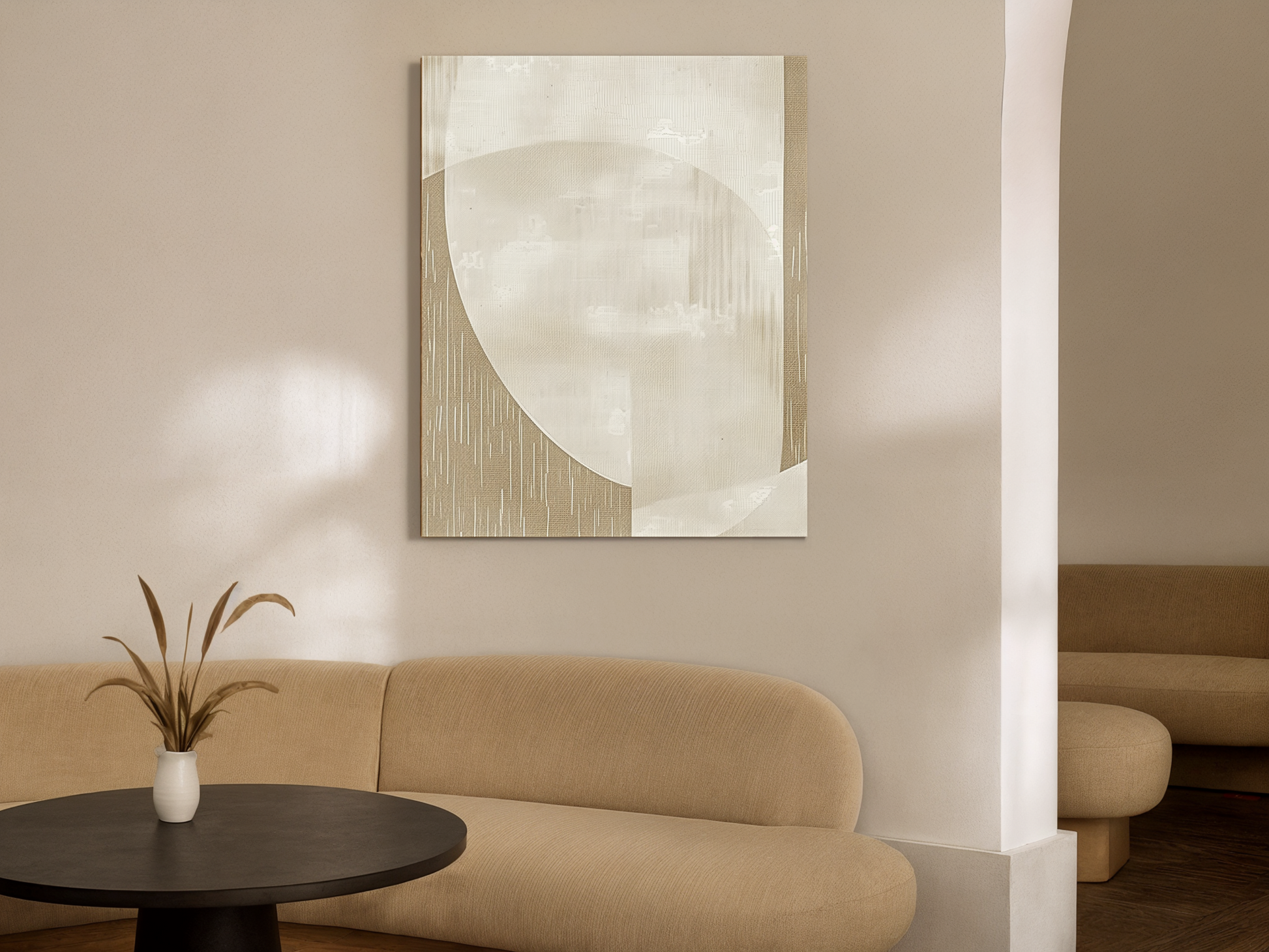 Desert Veil Japandi wooden wall art styled in a bedroom setting