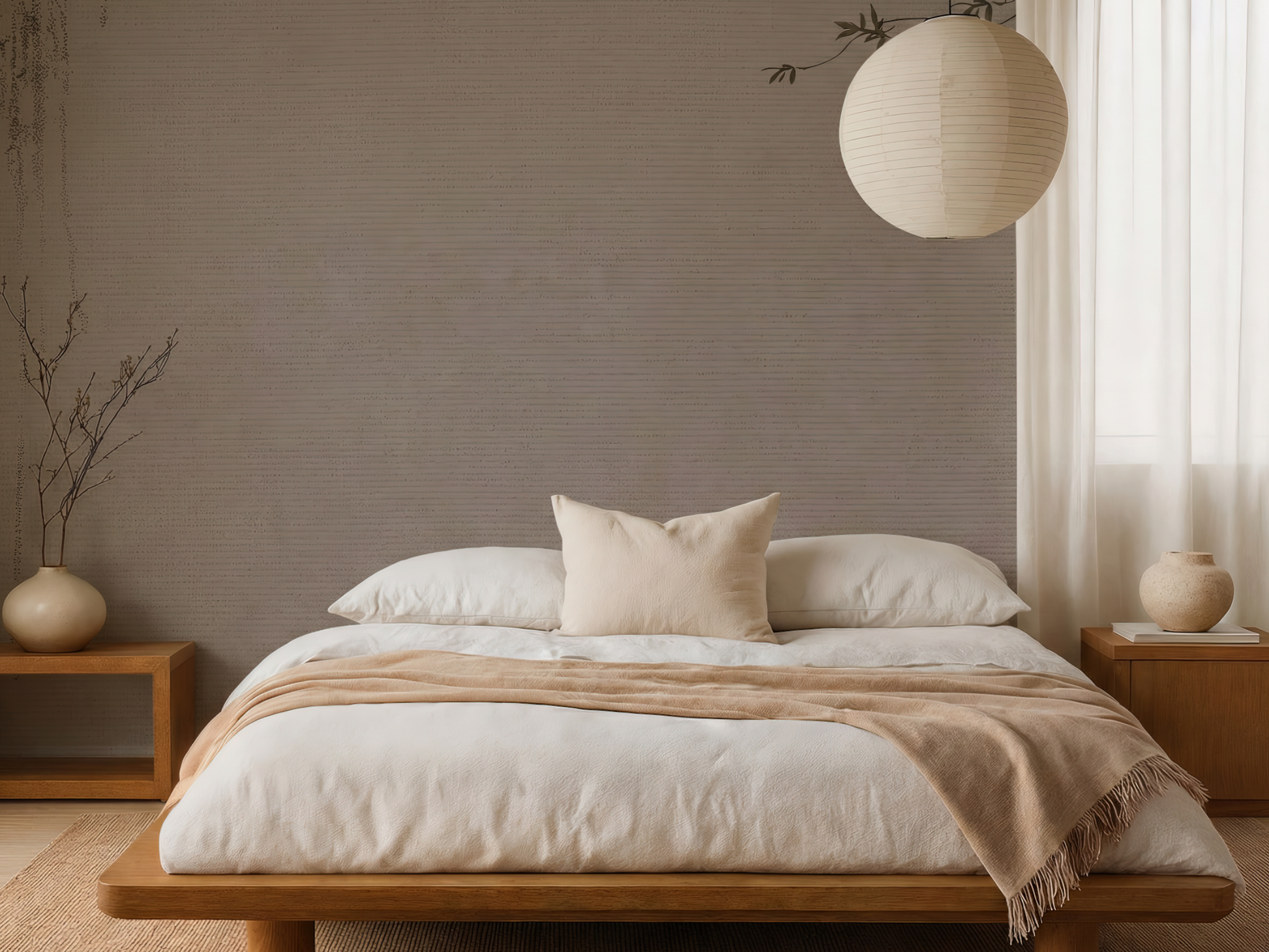 Close-up of Edonozu wallpaper showing restrained grey colour detail