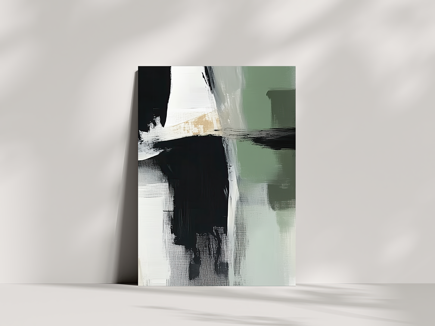 Emerald Veil Japandi wooden wall art, bold contrast design on a living room wall