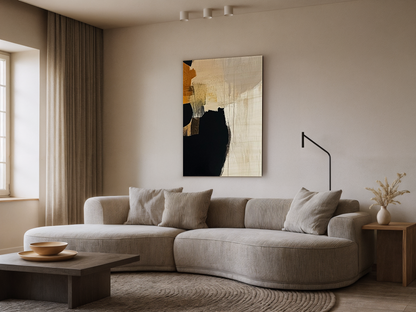 Eclipse of Shadows Japandi wooden wall art styled in a study setting