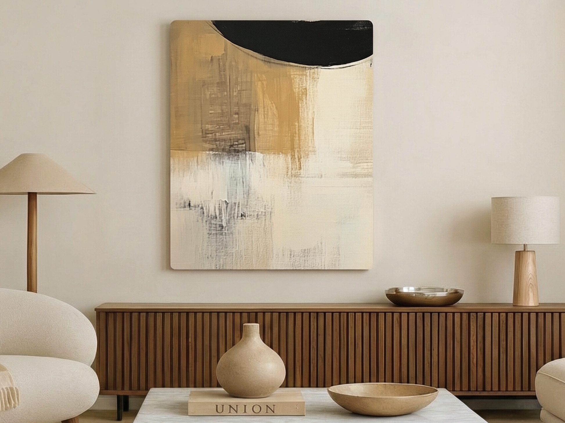 Close-up of Golden Horizon wooden wall art showing golden light detail