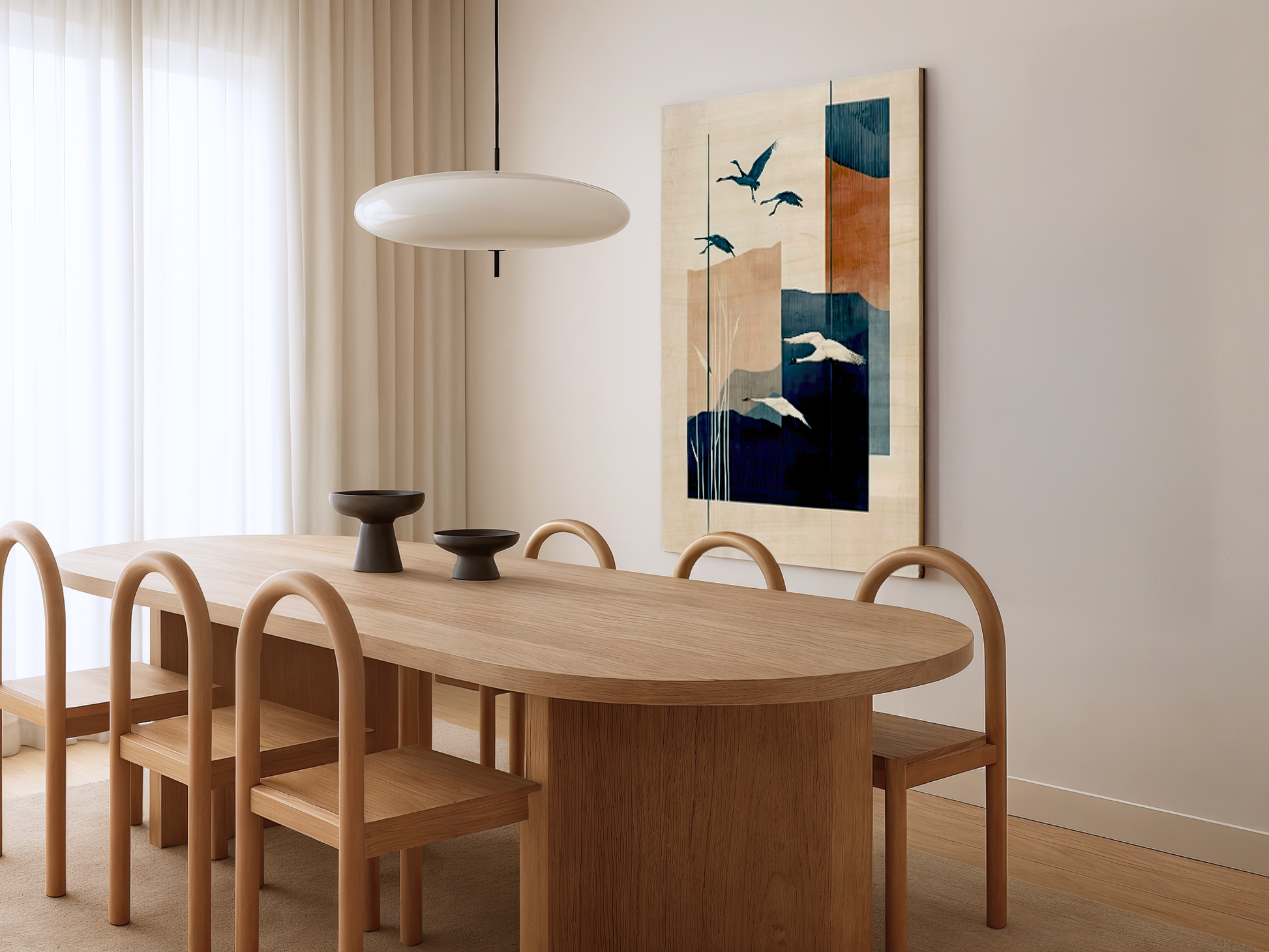 Hakanai Wings Japandi wooden wall art styled in a hallway setting