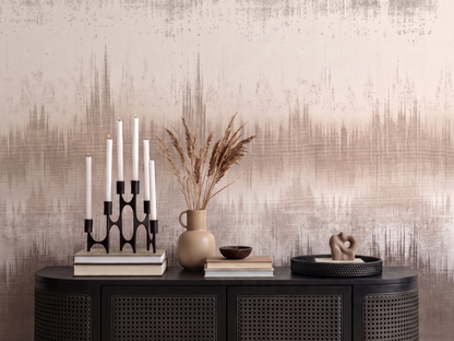 Hibiki Horizon Japandi mural wallpaper styled in a bedroom setting
