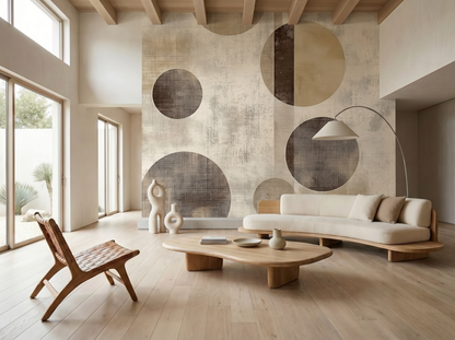Close-up of Hisa Balance mural wallpaper showing balanced circular detail