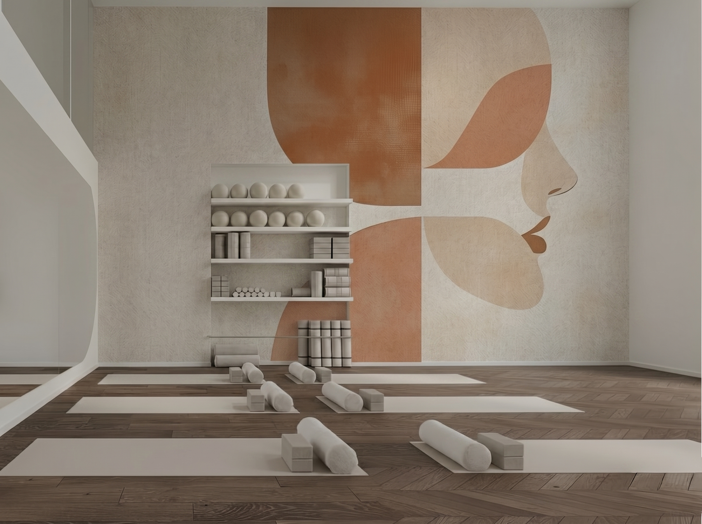 Itsuki Bloom Japandi wall mural styled in a pilates studio setting