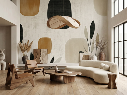 Close-up of Jun Leaf mural wallpaper showing botanical leaf silhouette detail