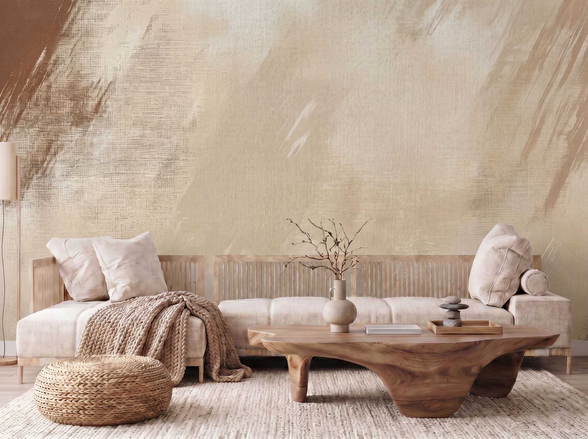 Close-up of Kanade Brume mural wallpaper showing misty brushed detail