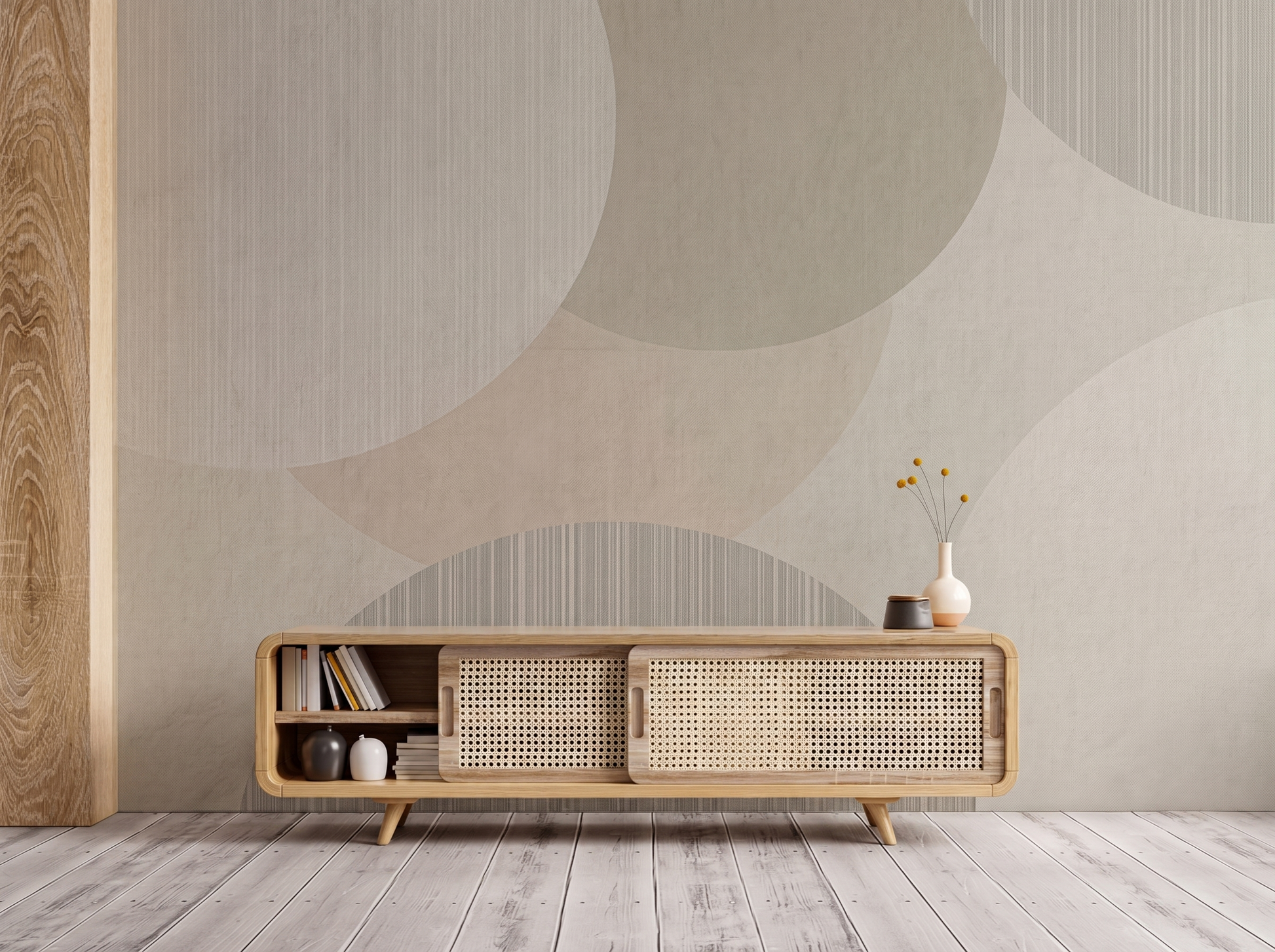 Close-up of Kaori Drift mural wallpaper showing translucent layered detail