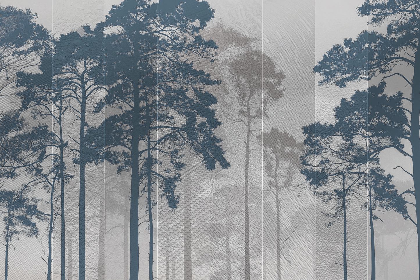 Kasumi Pines Japandi mural wallpaper styled in a bedroom setting