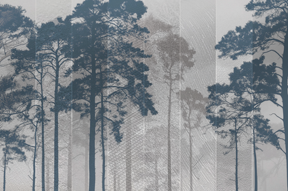 Kasumi Pines Japandi mural wallpaper styled in a bedroom setting