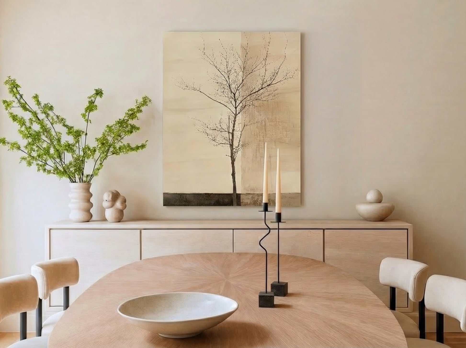 Close-up of Kodachi Stillness wooden wall art showing textured landscape detail