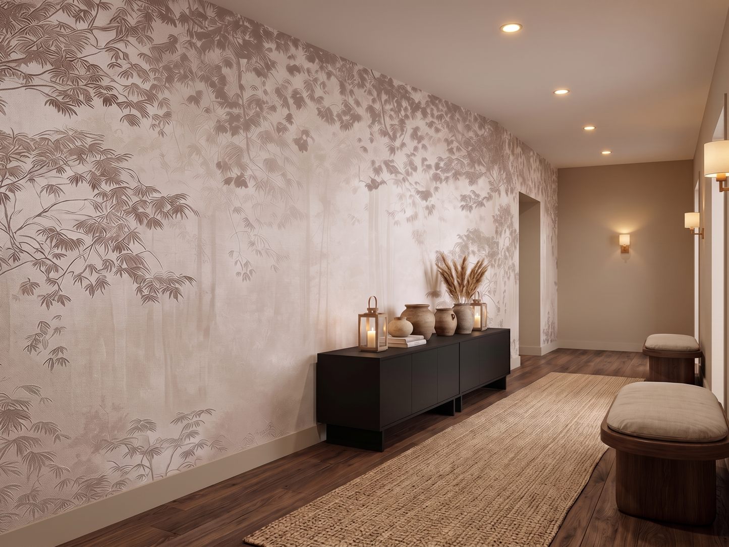 Close-up of Konoha Mist mural wallpaper showing maple leaf detail