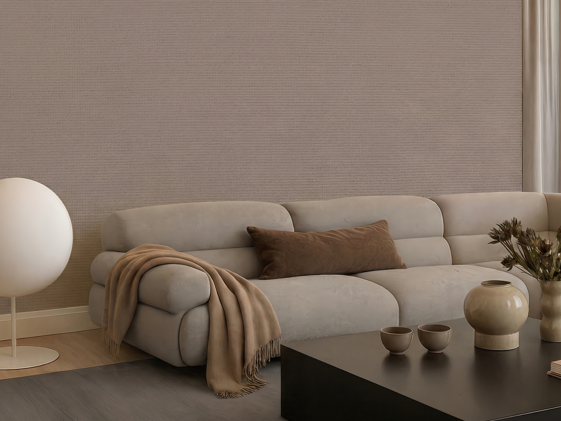 Close-up of Kurumizome wallpaper showing warm brown colour detail