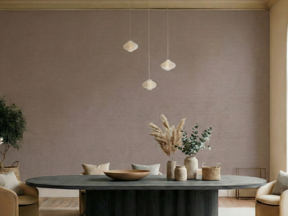Kurumizome Japandi quiet colour wallpaper, warm walnut-brown hue on a living room wall