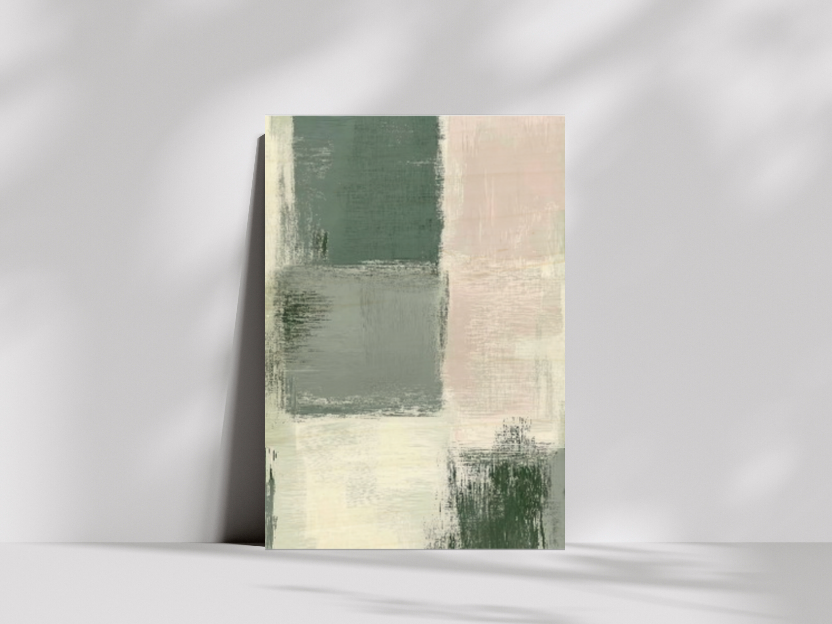 Midori Canvas Japandi wooden wall art, sage green geometric blocks on a living room wall