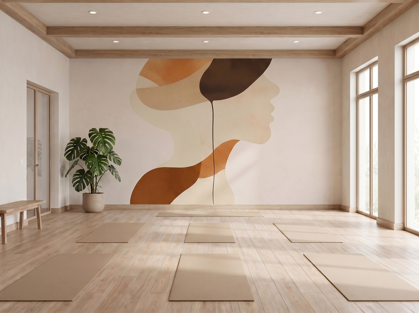 Mirei Grace Japandi wall mural styled in a pilates studio setting
