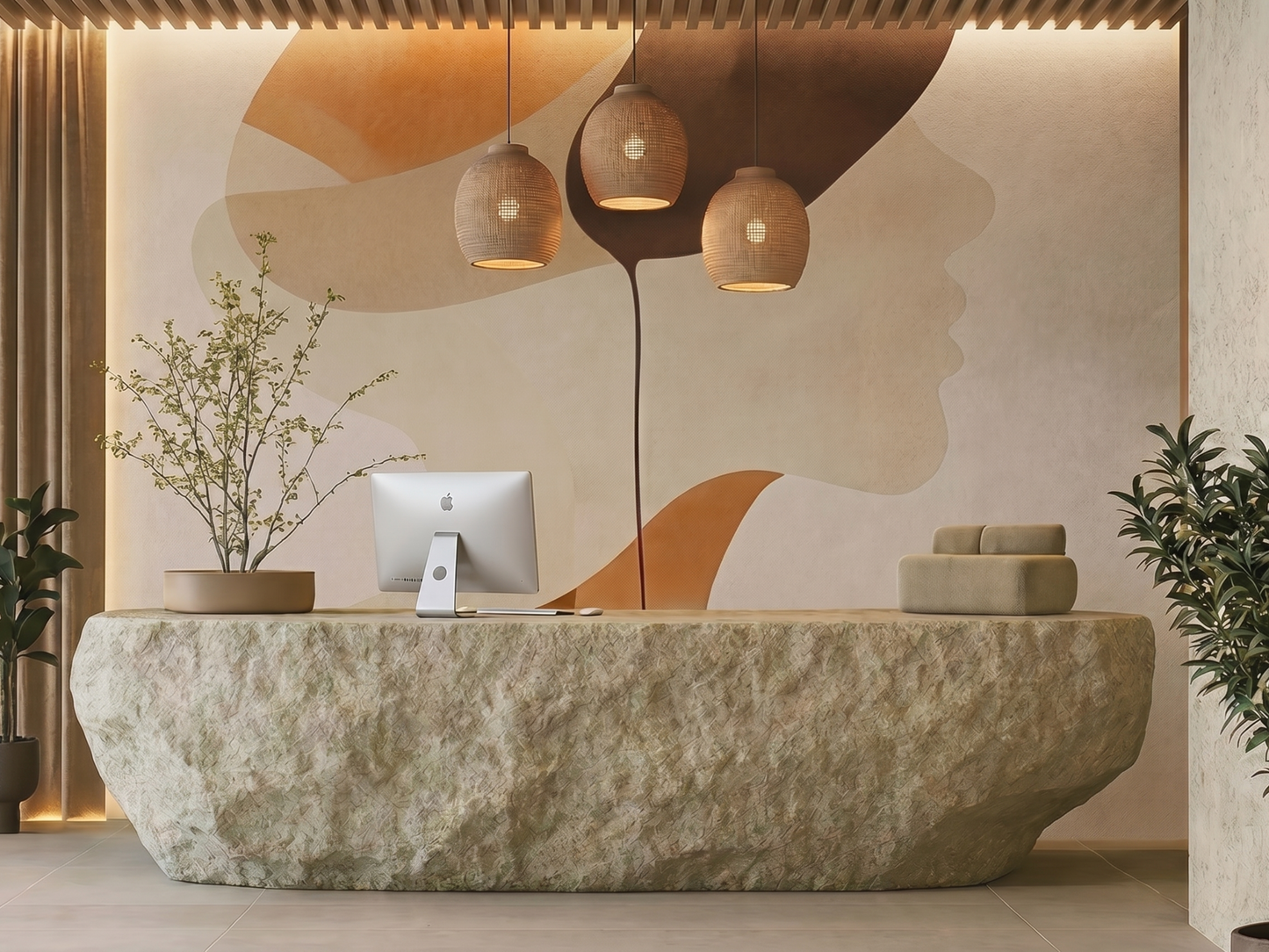Close-up of Mirei Grace wall mural showing flowing form detail