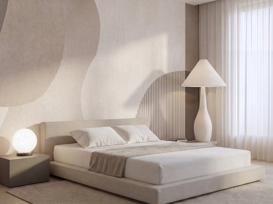 Close-up of Mizuki Curve mural wallpaper showing flowing curved detail