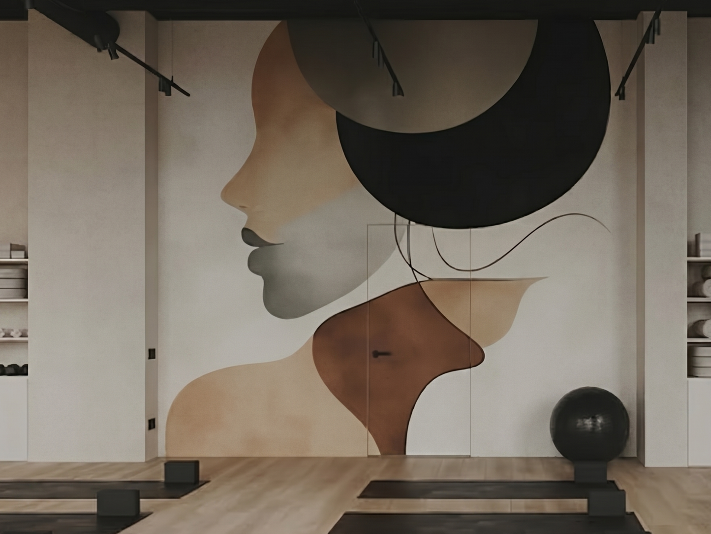 Naomi Glow Japandi wall mural styled in a pilates studio setting