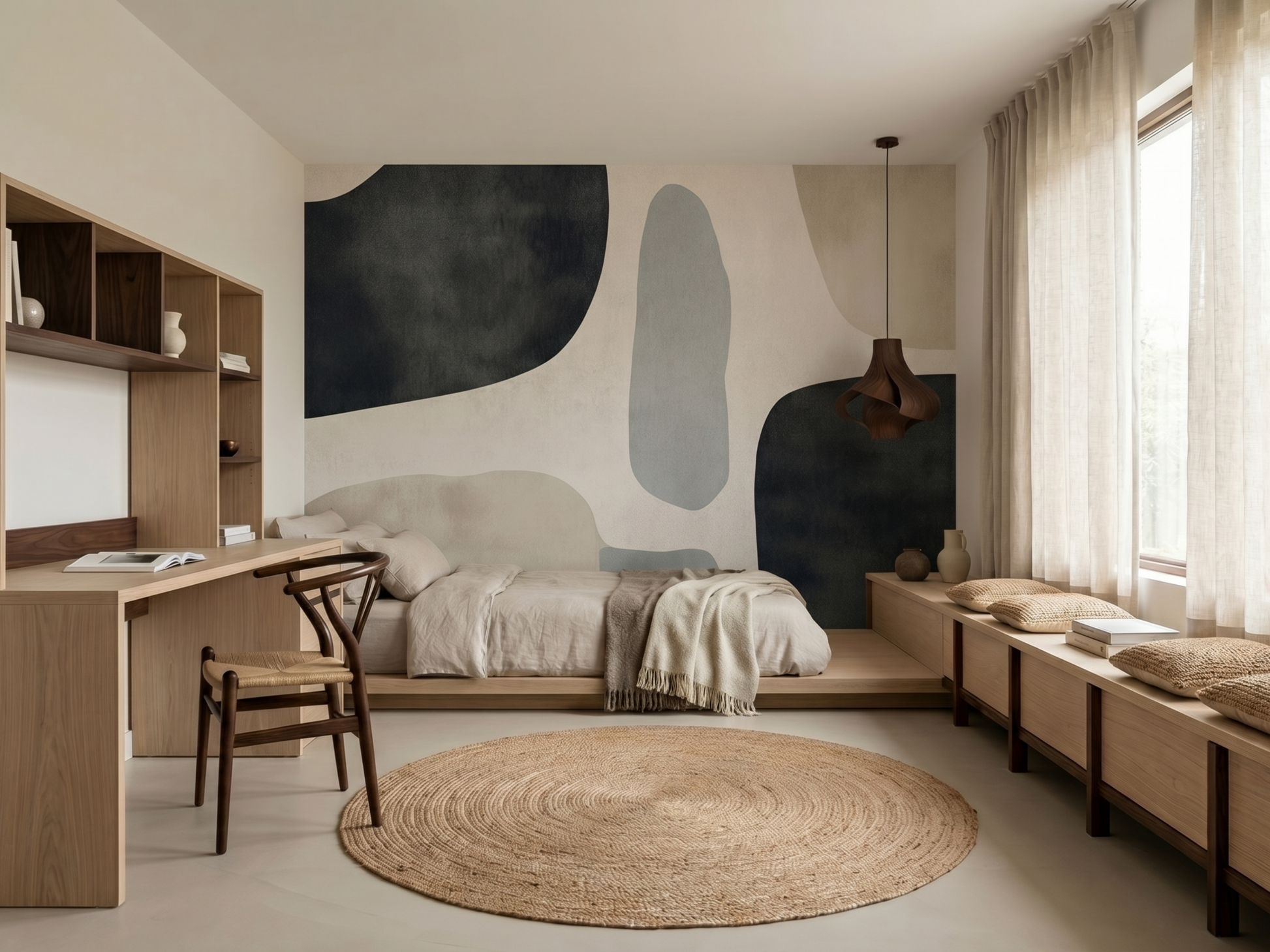 Close-up of Naomi Softscape mural wallpaper showing soft organic form detail