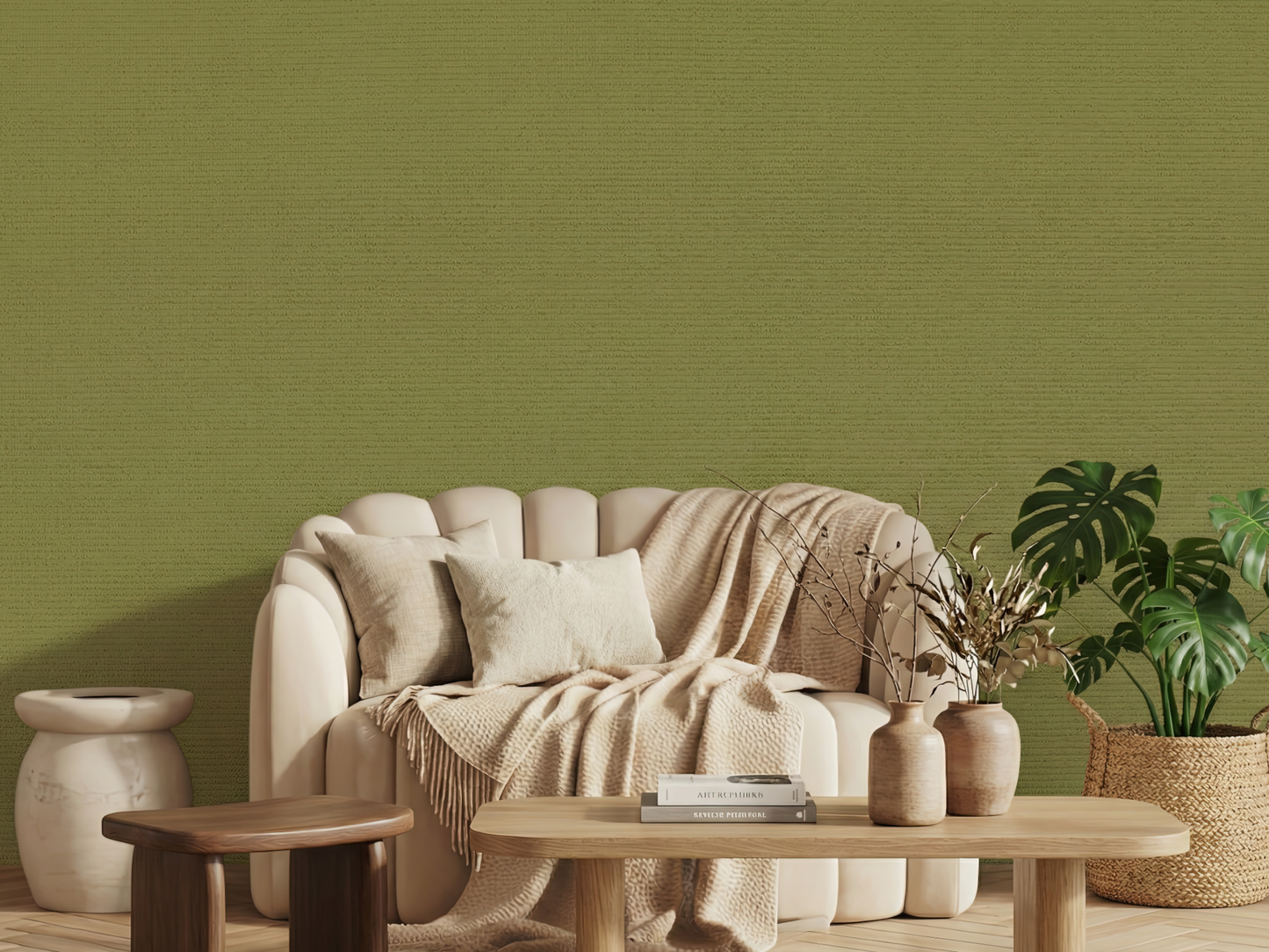 Close-up of Negishiiro wallpaper showing muted green colour detail