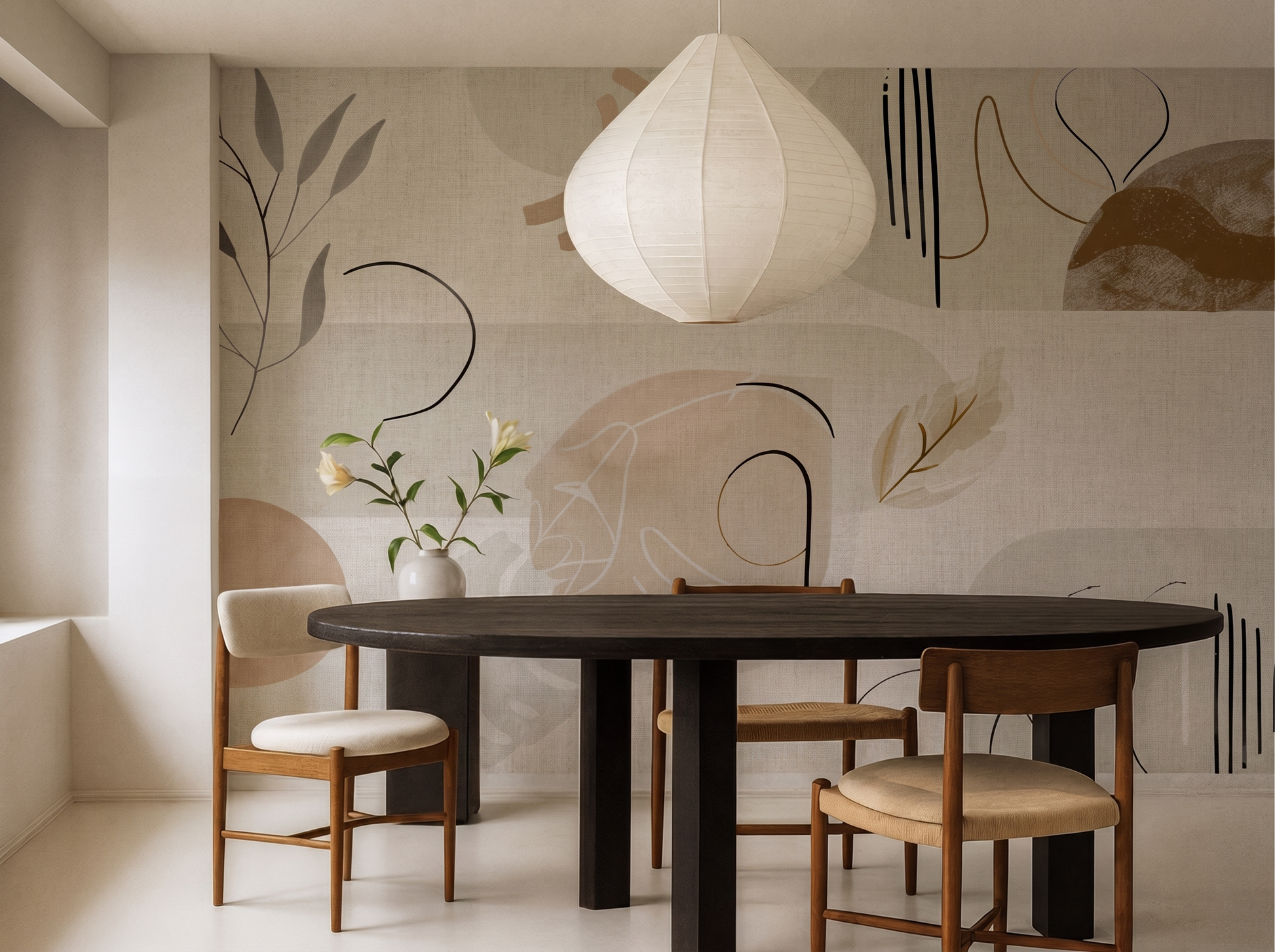 Close-up of Ohana Serenity mural wallpaper showing delicate floral detail