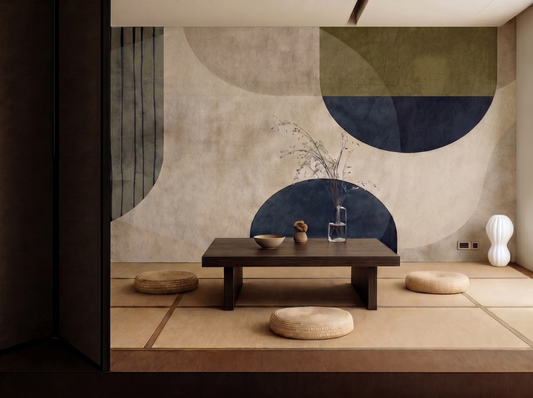 Close-up of Rin Rhythm mural wallpaper showing balanced geometric detail