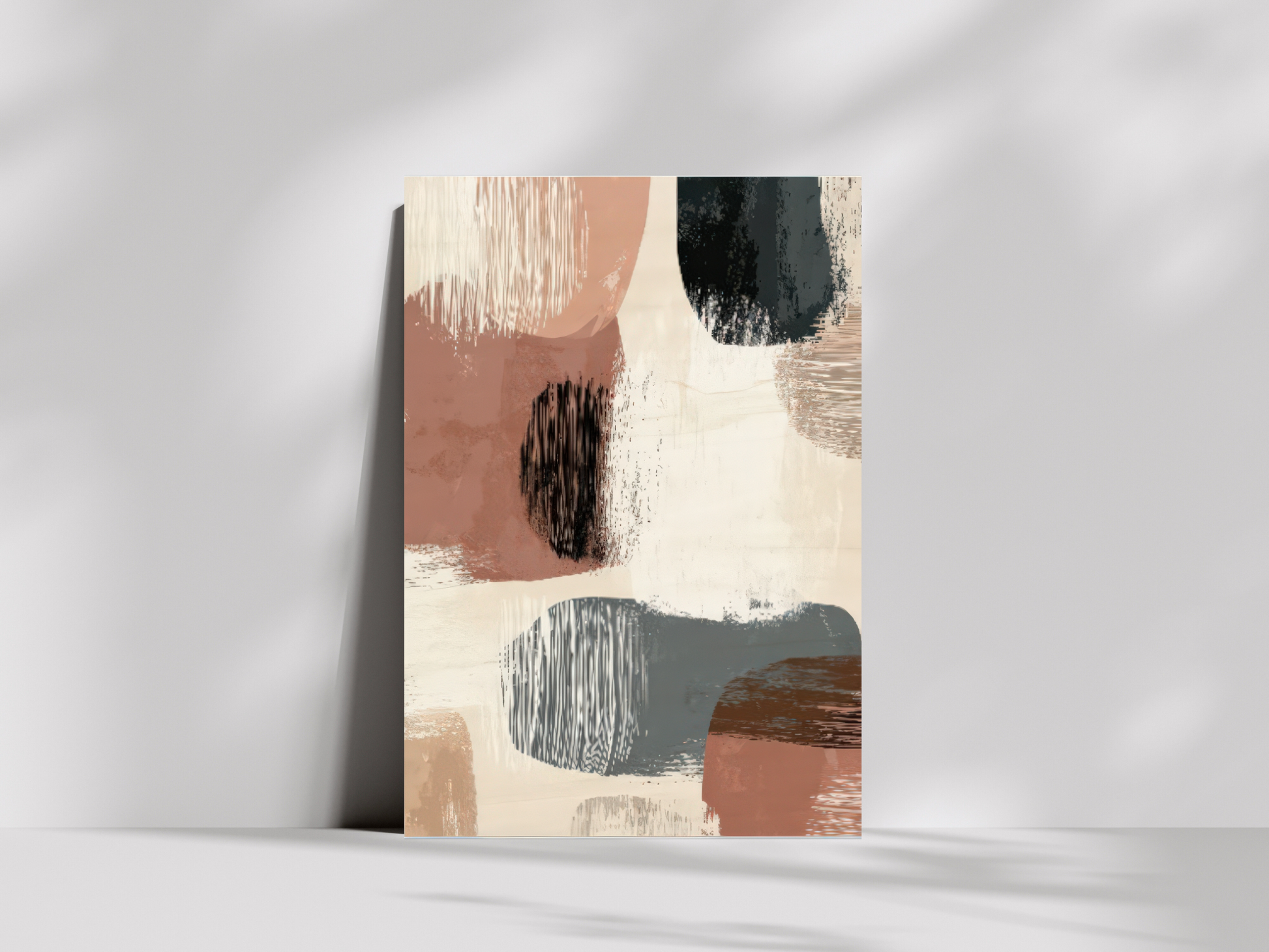 Saki Earth Japandi wooden wall art, layered organic shapes in warm clay tones on a living room wall