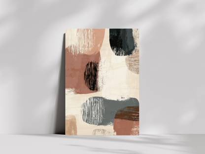 Saki Earth Japandi wooden wall art, layered organic shapes in warm clay tones on a living room wall