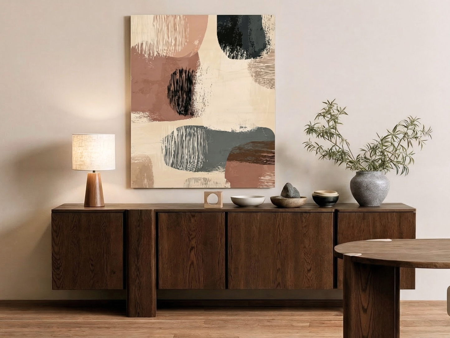 Close-up of Saki Earth wooden wall art showing organic texture detail