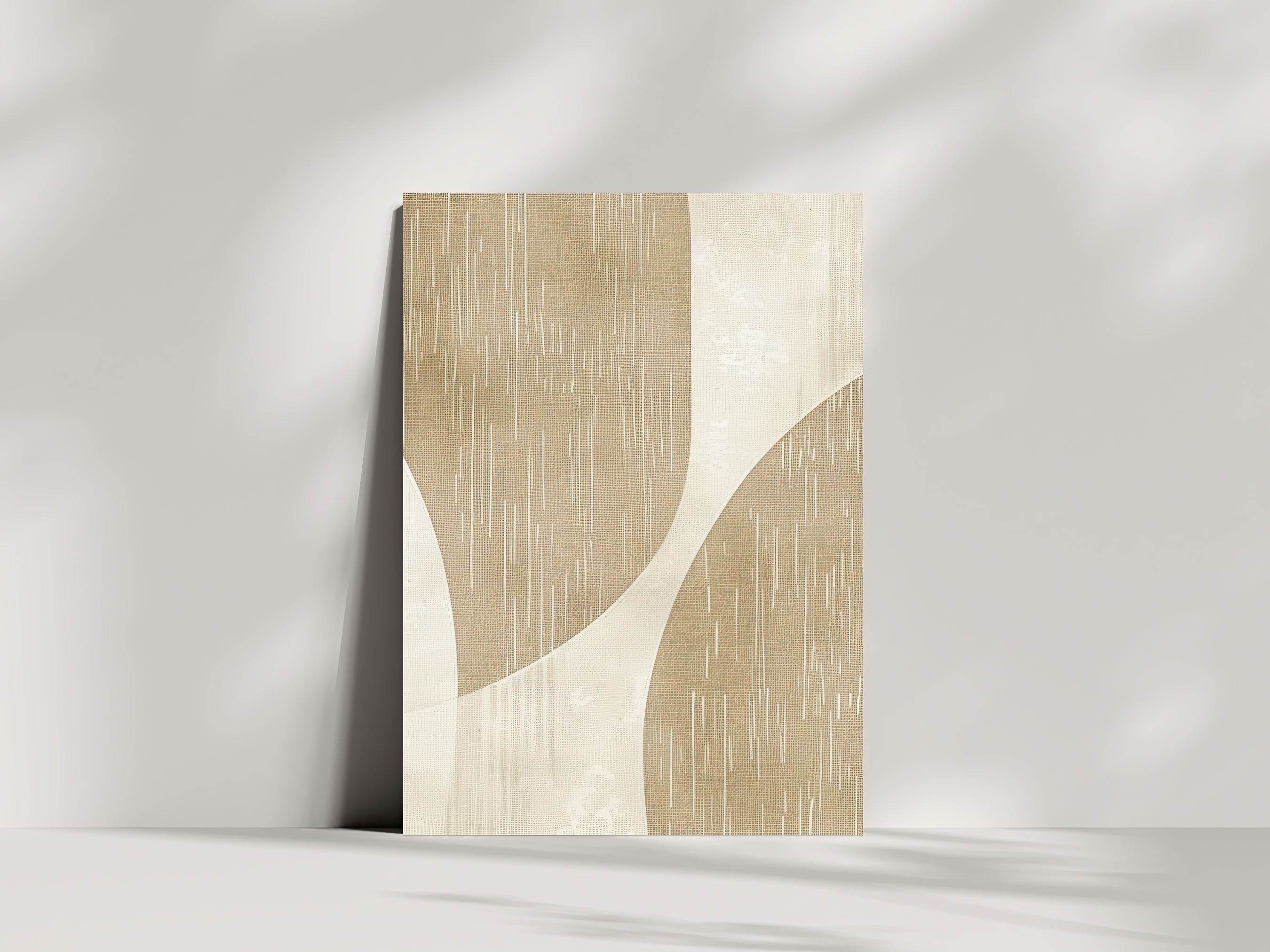 Sandswept Harmony Japandi wooden wall art, graceful flowing dunes on a living room wall