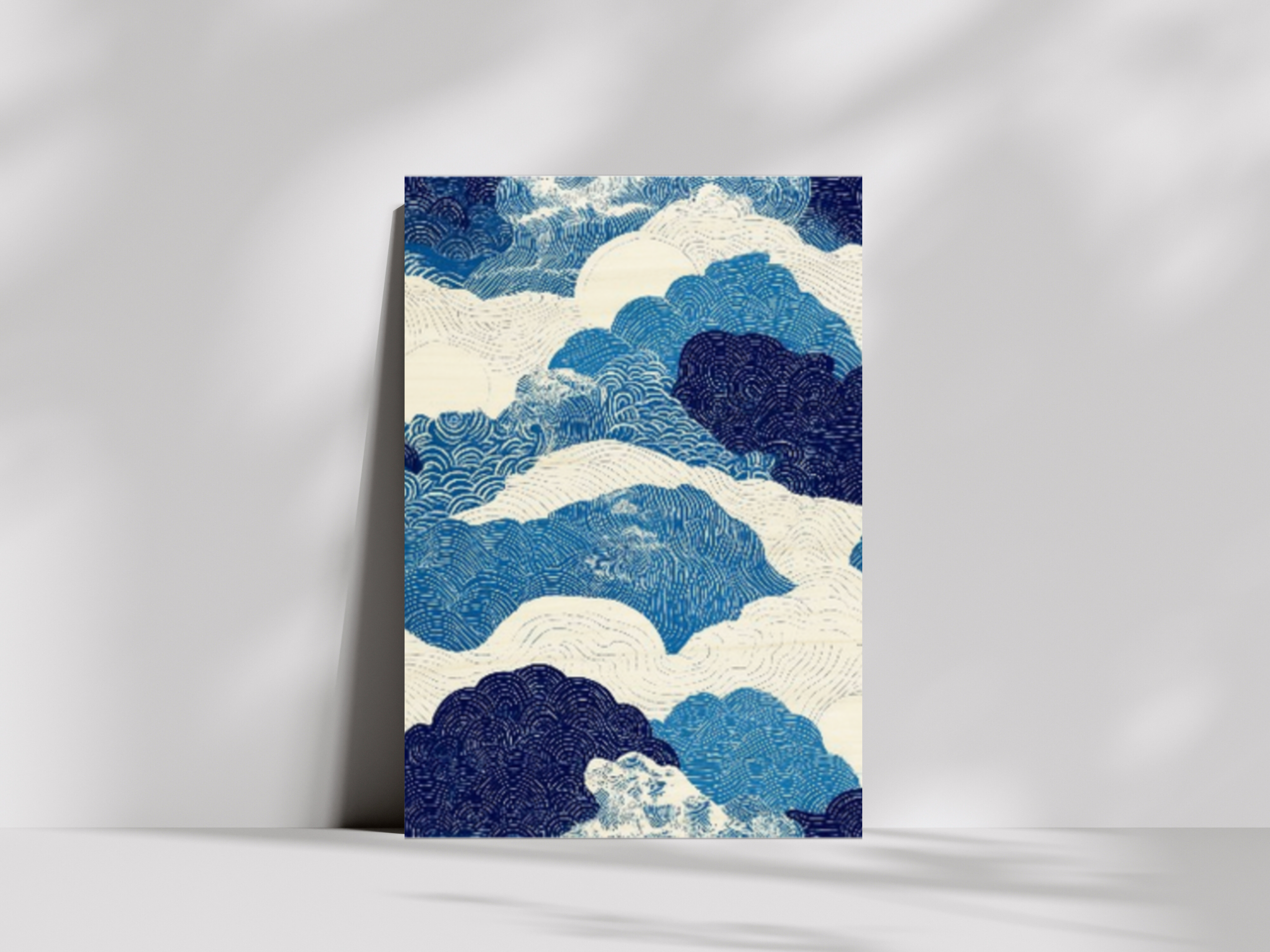 Seiran Ocean Japandi wooden wall art, wave-pattern ocean landscape on a living room wall