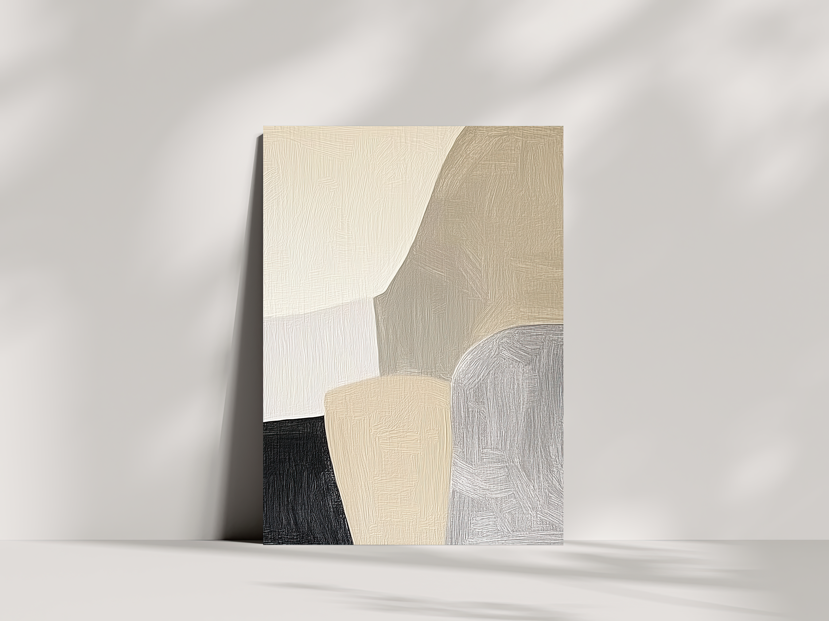 Soft Contours Japandi wooden wall art, subtle curves in a muted palette on a living room wall