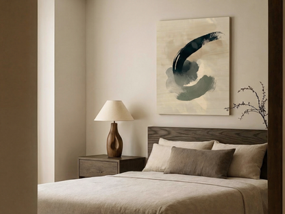 Close-up of Sora Motion wooden wall art showing brushstroke detail