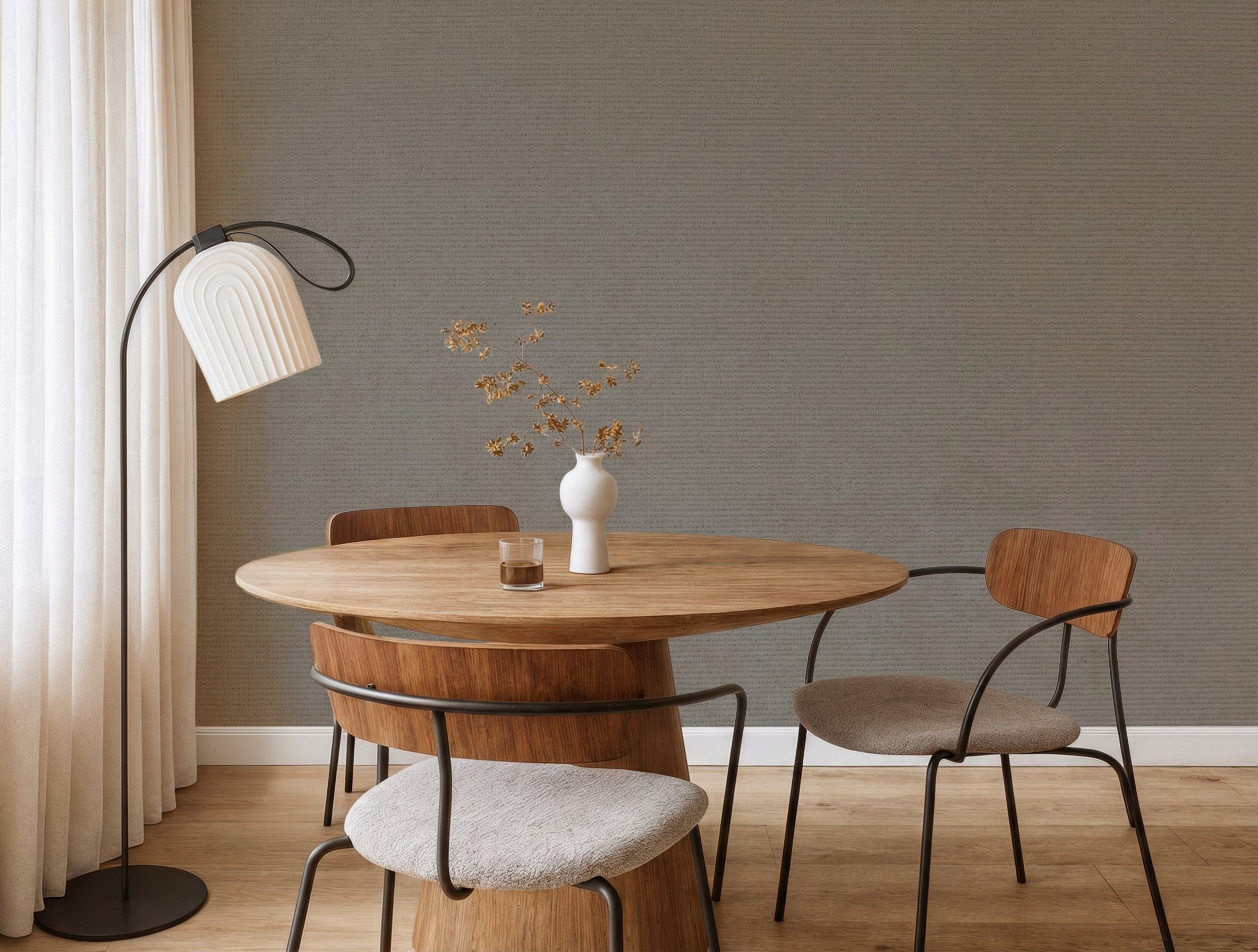 Susuiro Japandi quiet colour wallpaper, deep muted grey hue on a living room wall