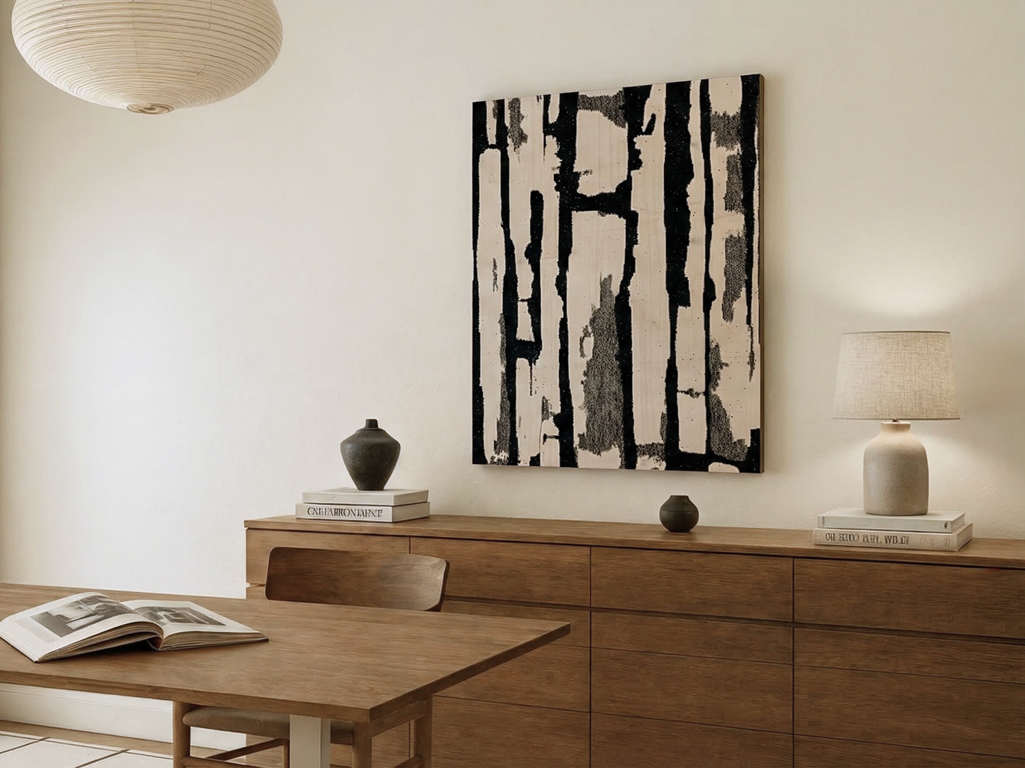 Close-up of Takekage Shadows wooden wall art showing vertical texture detail