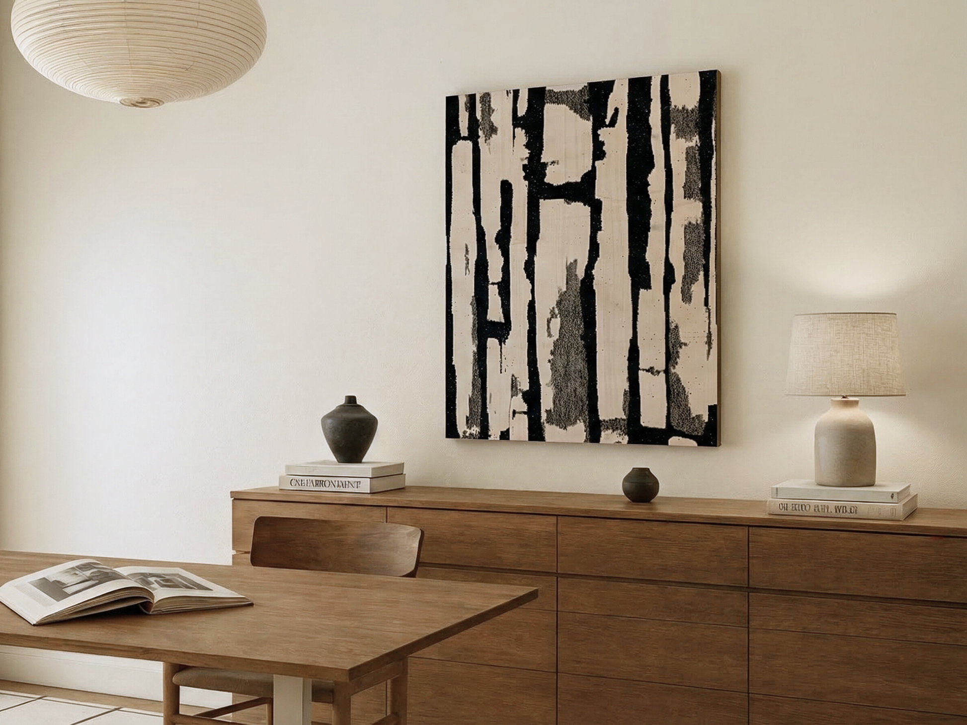 Close-up of Takekage Shadows wooden wall art showing vertical texture detail
