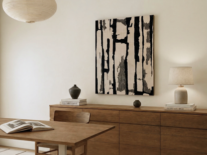 Close-up of Takekage Shadows wooden wall art showing vertical texture detail