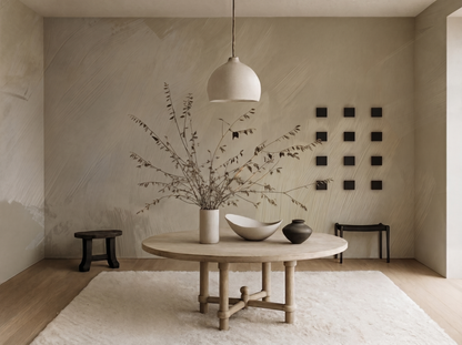 Teru Brush Japandi mural wallpaper, soft warm brushstrokes in neutral tones on a study wall
