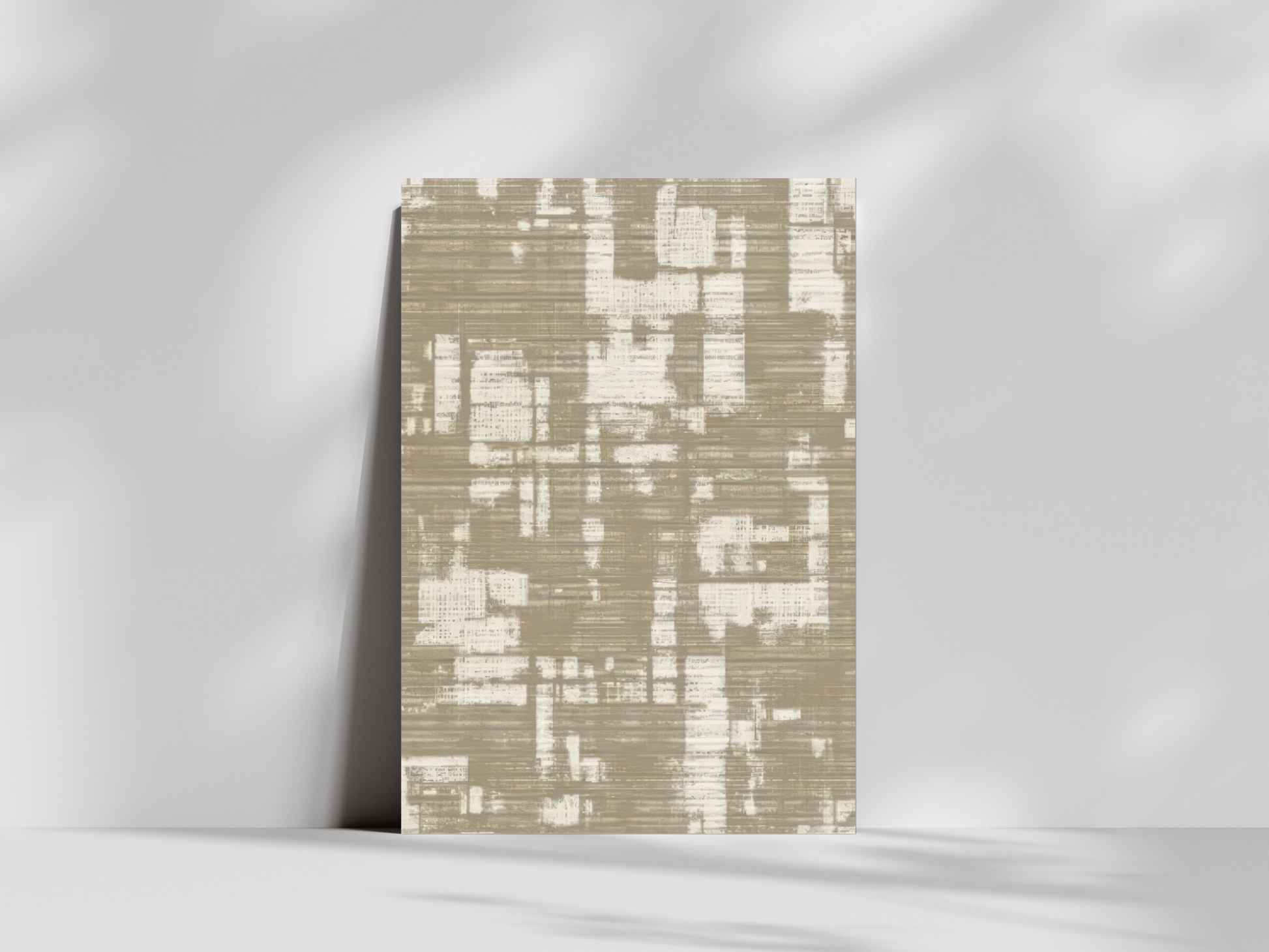 Toki Movement Japandi wooden wall art, layered rectangular forms in warm neutral tones on a living room wall