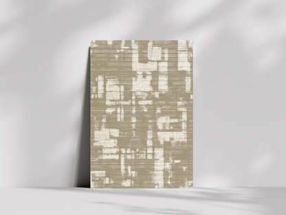Toki Movement Japandi wooden wall art, layered rectangular forms in warm neutral tones on a living room wall