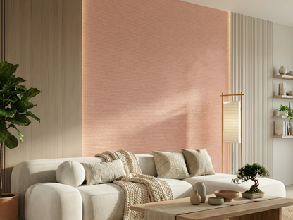 Tokigaracha Japandi quiet colour wallpaper, gentle pink-brown hue on a living room wall
